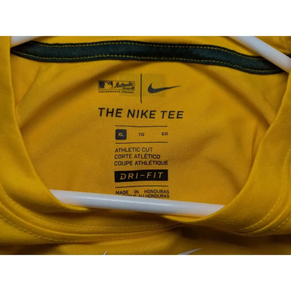 Nike Men's XL Oakland Athletic Dri-FIT Cracks Crew Neck Tee Yellow Cotton NEW